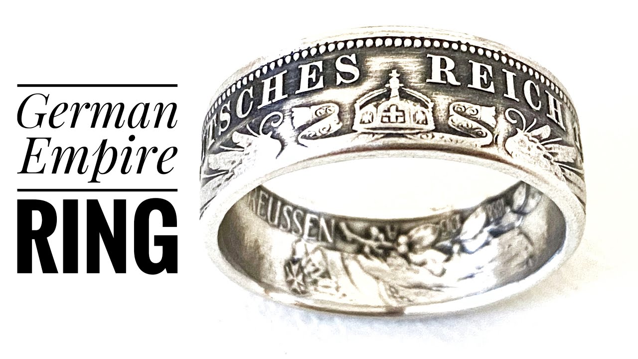 Handcrafted Silver Coin Ring with Crowned Eagle. German Empire.