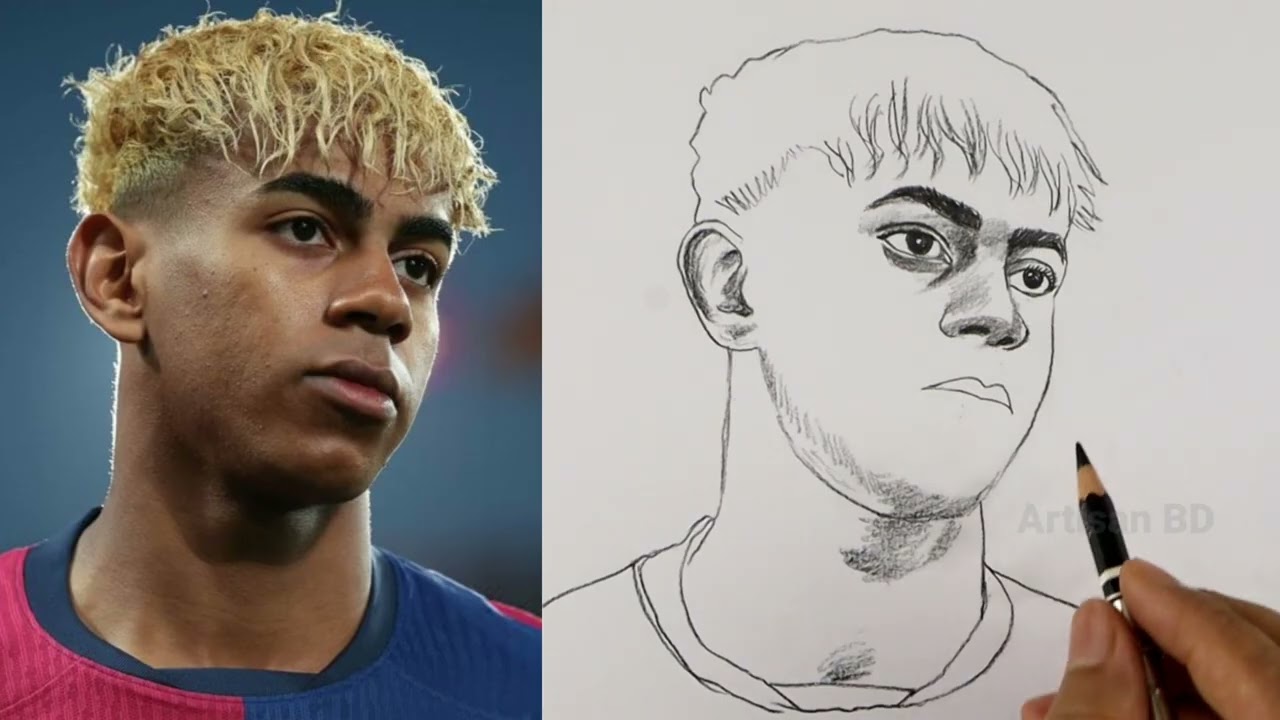 How To Draw Lamine Yamal Step By Step | Lamine Yamal Portrait Drawing