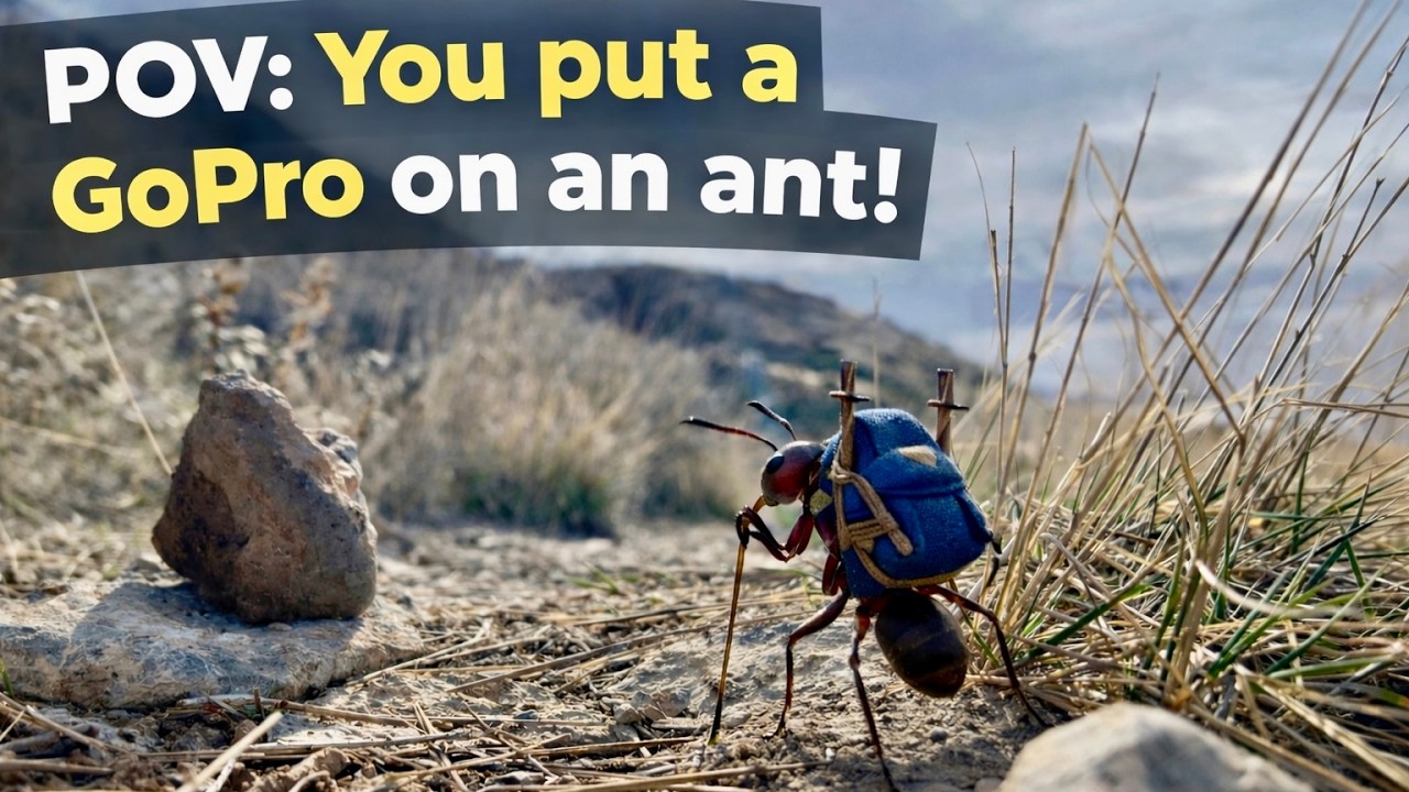 Ant with GoPro on its Back Hikes Mountain