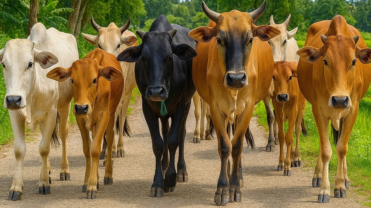Gembala Sapi Lembu Berlarian di jalan, Suara Sapi Moo, Sapi Lucu Beramai-ramai Berjalan Di Jalan