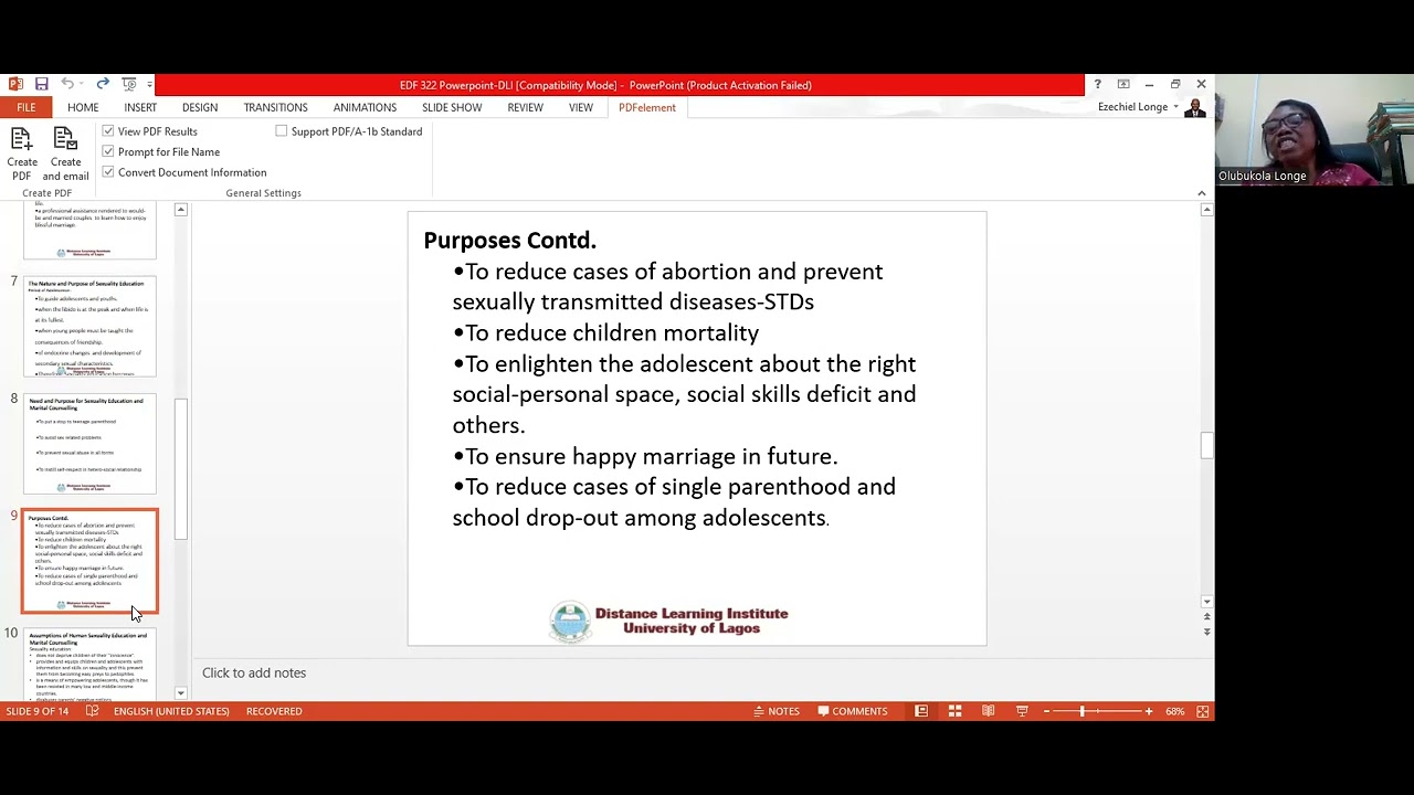 EDF 322 - Sexuality Education and Marital Guidance and Counselling
