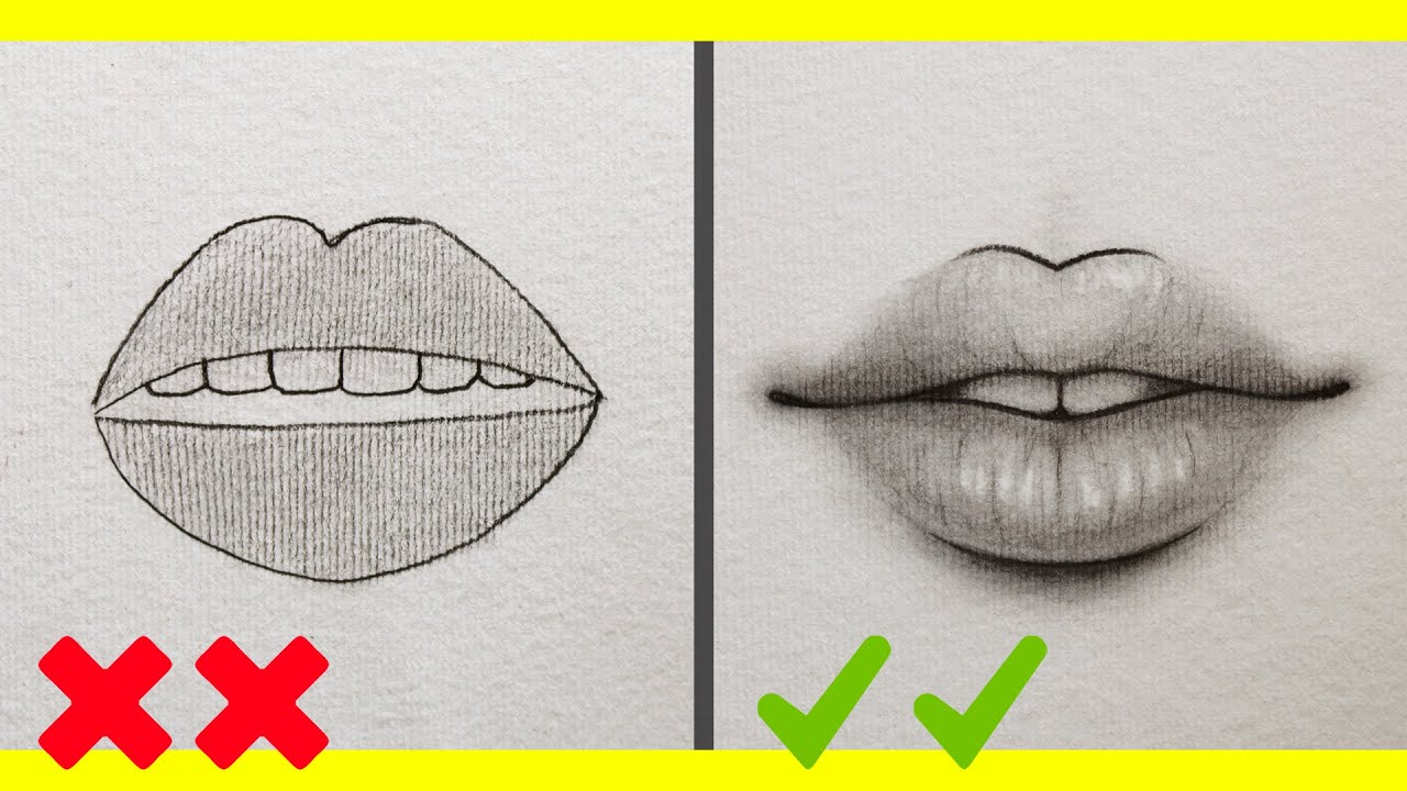 تعلم الرسم : اخطاءك في رسم الفم وكيف ترسمه بشكل صحيح | رسم الشفايف بالرصاص للمبتدئين