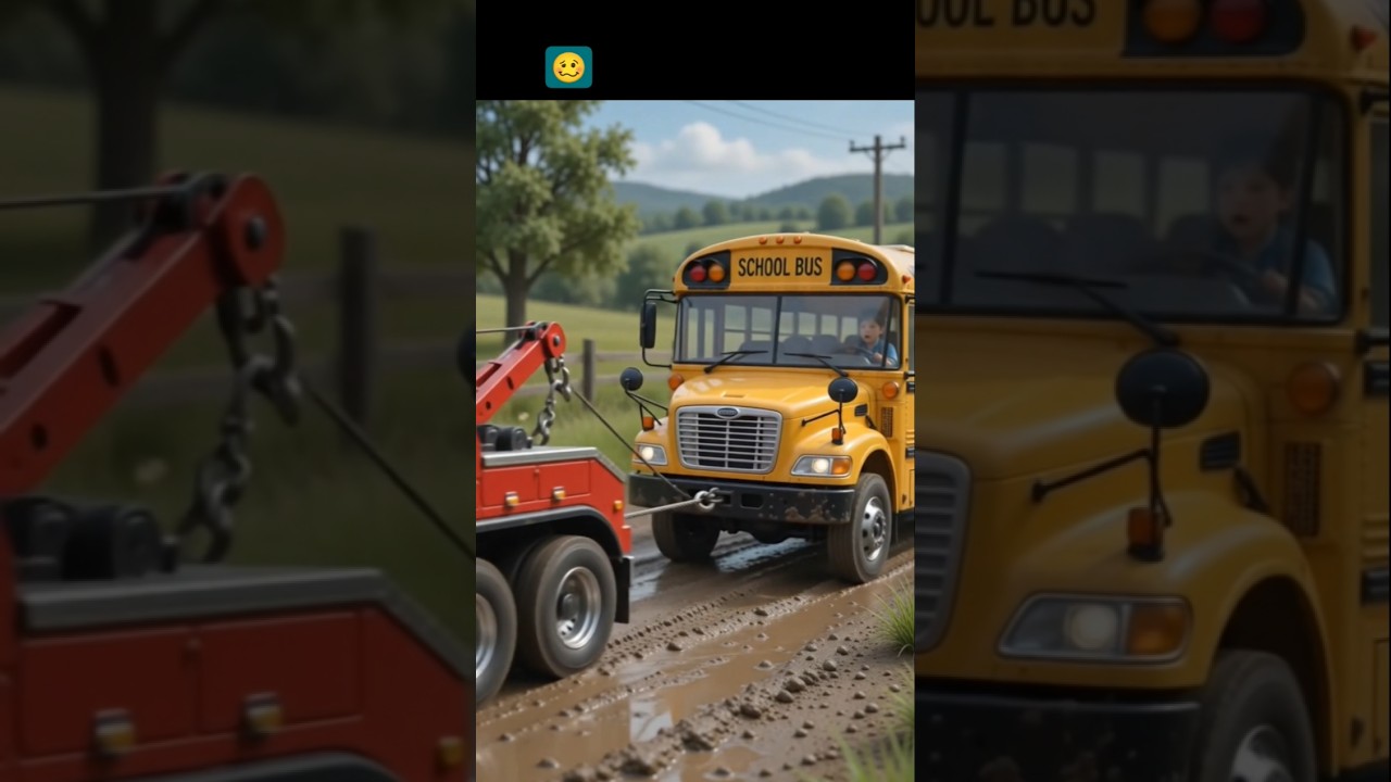 #School Bus Stuck in Mud, Mini Truck Saves the Day#shortsfeed#ai😄