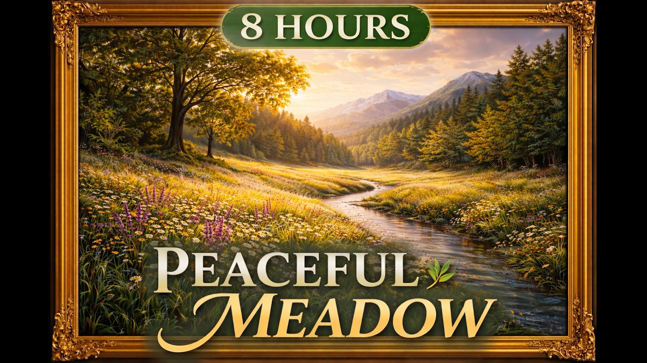 8 Hour Peaceful Meadow Landscape Painting | Relaxing Visual Ambience for TV, Study & Meditation