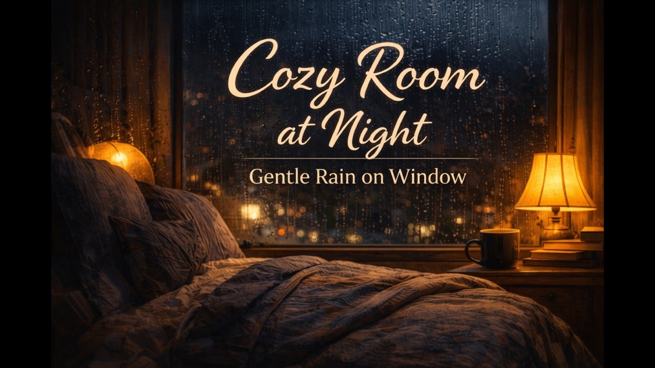Cozy Room at Night, Gentle Rain on Window (1 Hour)