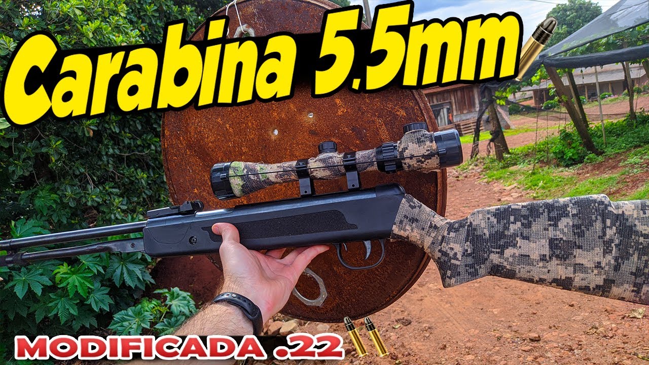 Carabina de pressão 5.5mm modificada pra munição .22 cano fixo