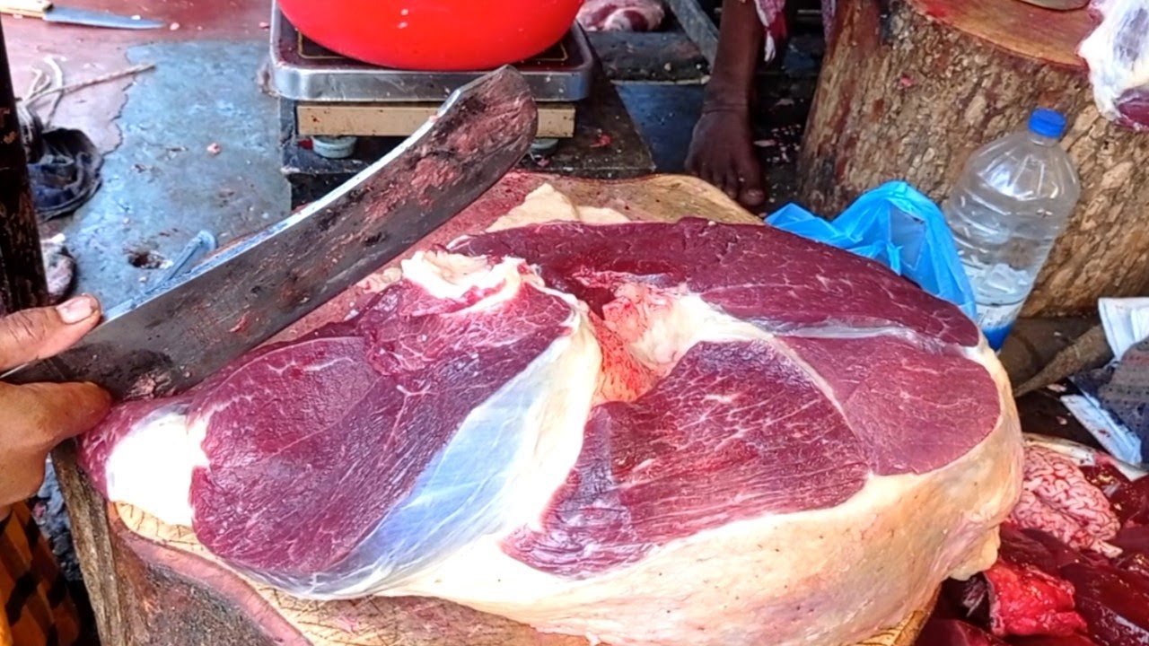 The first morning meat market, Fastest beef cutting knife skills, Amazing best butcher, Good selling
