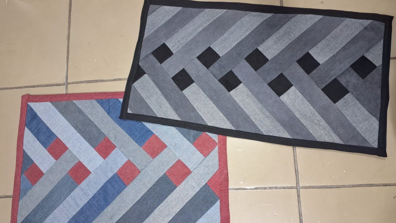 tapete feito  com sobras de brim e tiras de calça jeans usada