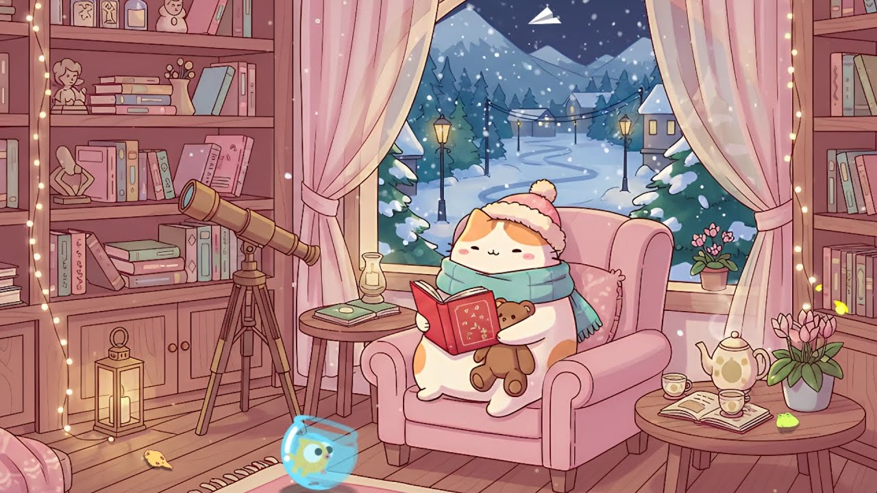 Stargazing Reading Books with Cat's 🔭 Winter Lofi Ambience 🌌 Chill Music to Dream & Relax