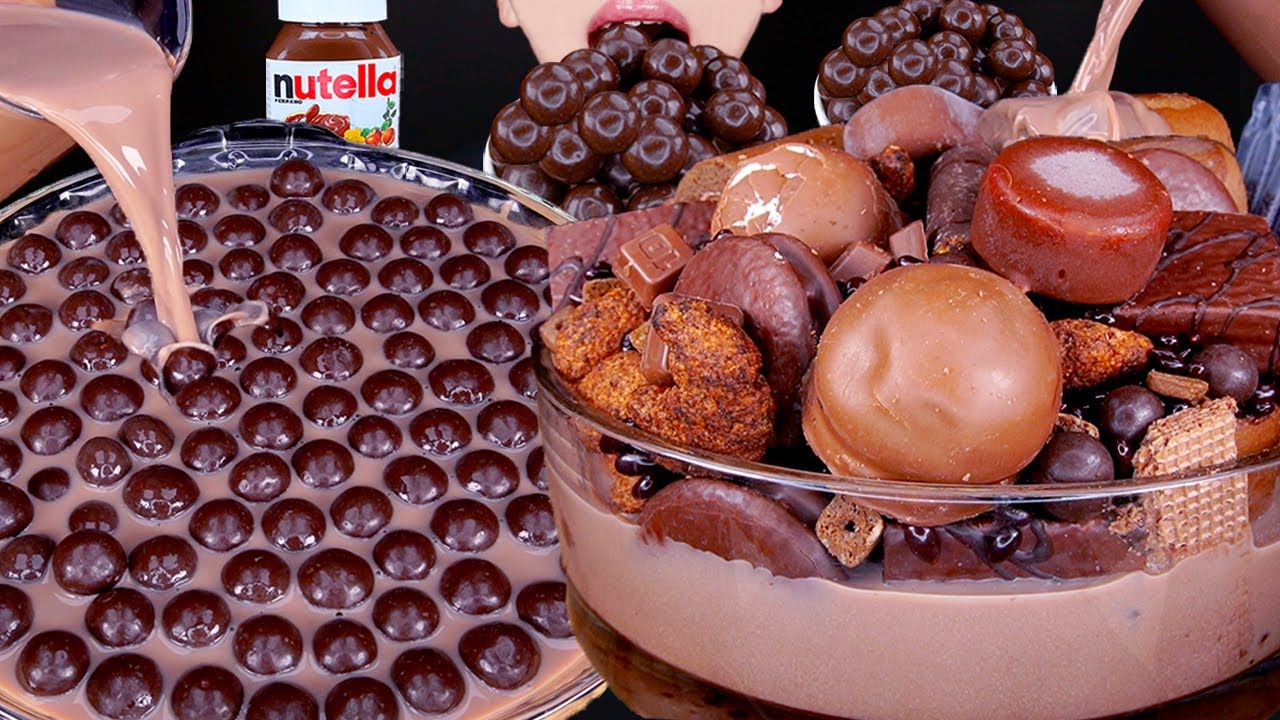 ASMR MALTESERS CHOCOLATE ICE CREAM CAKE NUTELLA DESSERT MUKBANG 초콜릿 먹방 チョコレート 咀嚼音 モッパン EATING SOUNDS
