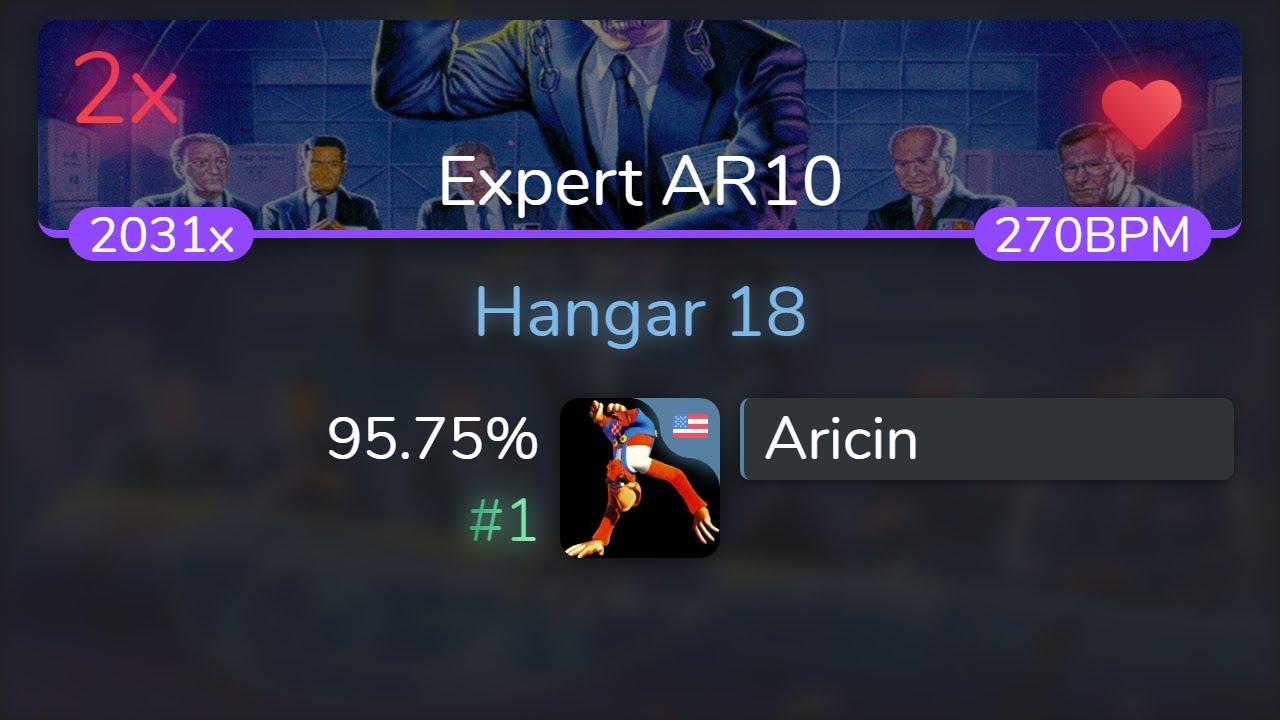 [8.4⭐270BPM Live] Aricin | Megadeth - Hangar 18 [Expert AR10] 95.75% {#1 💖 2❌} - osu!
