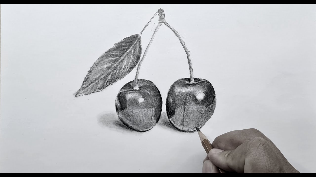 kiraz çizimi kolay/ karakalem natürmort çizimleri /meyve çizimleri / naturmort drawing charcoal