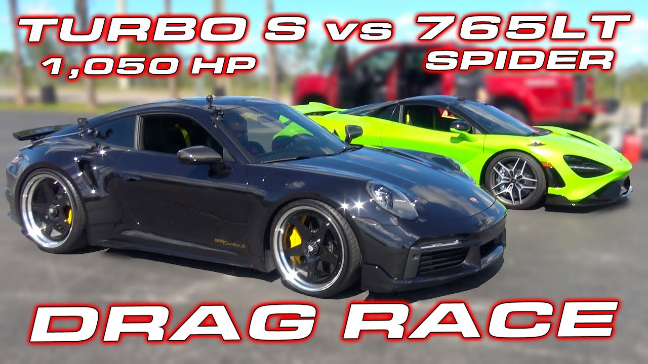 Гонка на скорость: Porsche 911 Turbo S мощностью 1050 лошадиных сил против McLaren 765LT Spider.