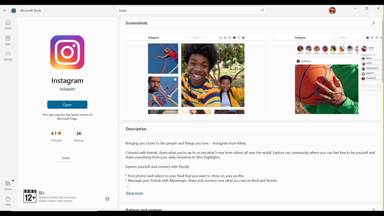Исправление проблемы с установкой Instagram из Microsoft Store на ПК с Windows 11/10