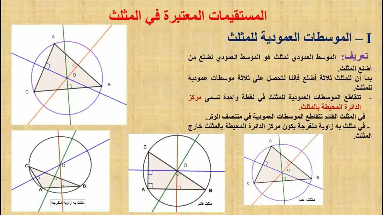 المستقيمات المعتبرة في المثلث 7أساسي