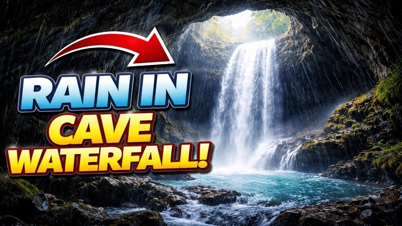 Waterfall Inside Cave in Heavy Rain 🌧️ Sleep Instantly with Relaxing Rain Sounds (No Thunder)