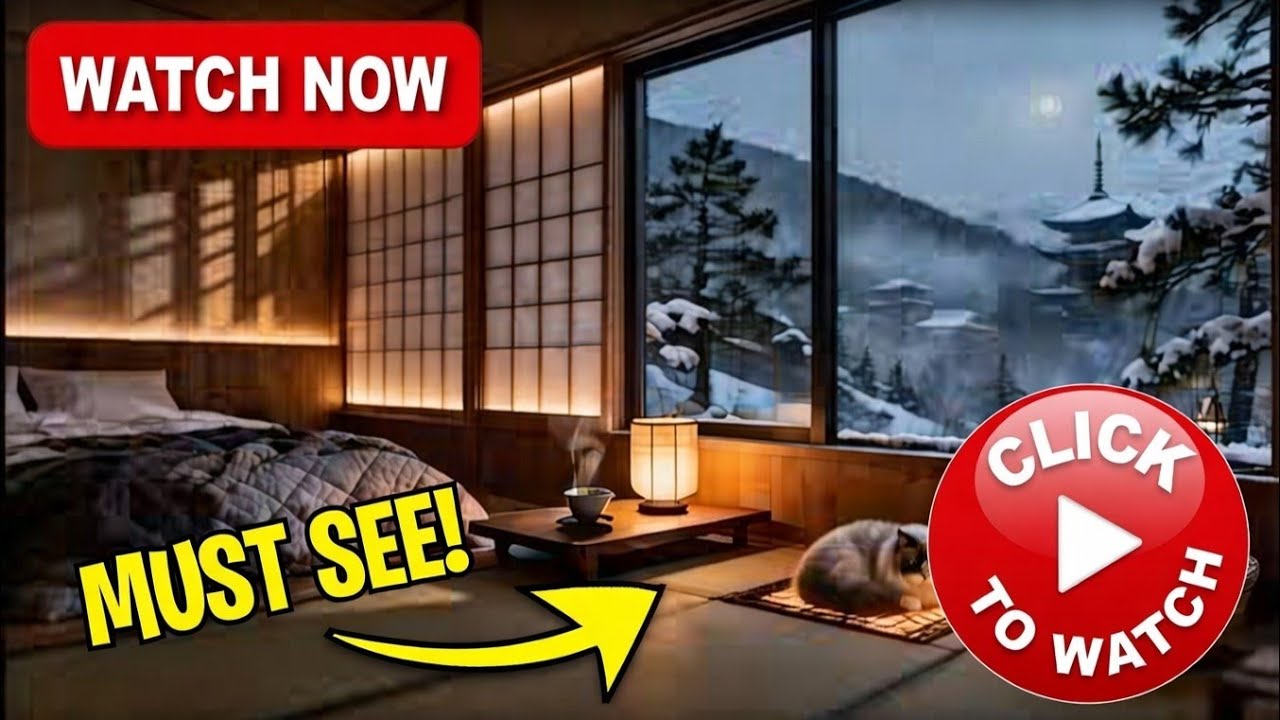 Night Jazz for Sleeping ❄️ Peaceful Snowy Japan Landscape with Cat and Dog