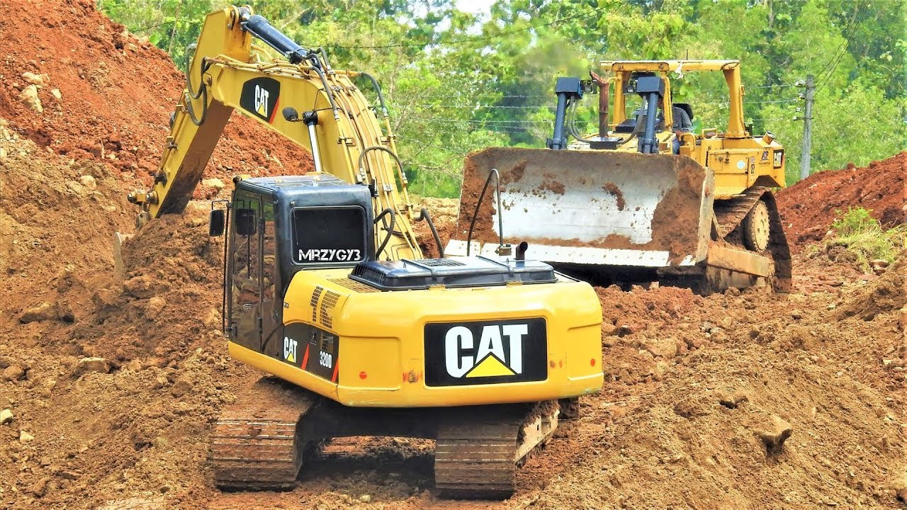 Construction Equipment Excavator Bulldozer Working Building New Road