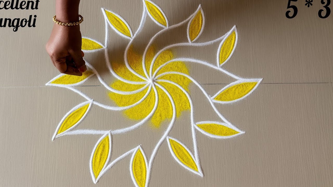 🌺New stylish flower rangoli 🌺5*3 dots easy poo kolam #yt #trending #new #viral @Excellent Rangoli