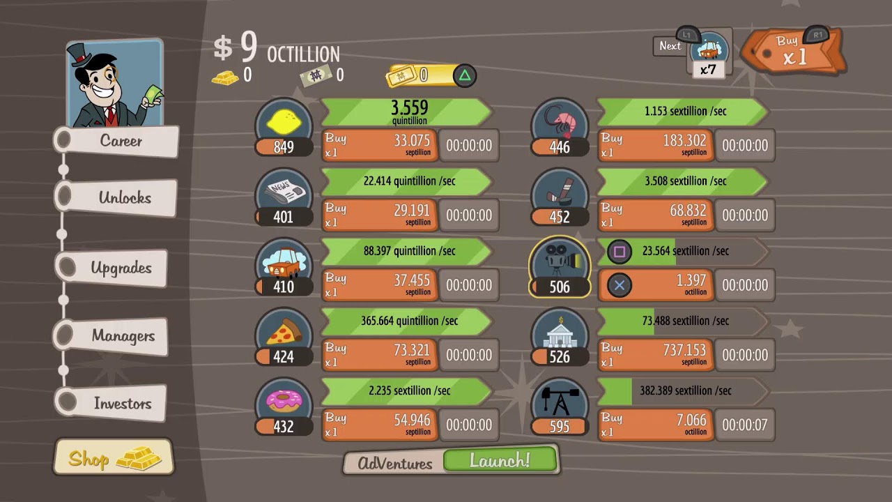 Satisfying Money Counter In adventure capitalist With Elevator Music