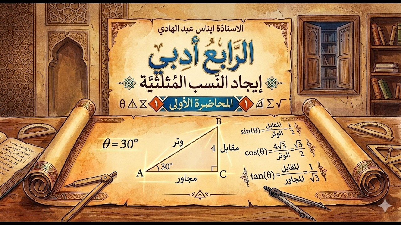 الرابع أدبي إيجاد النسب المثلثية المحاضرة الاولى كاملة