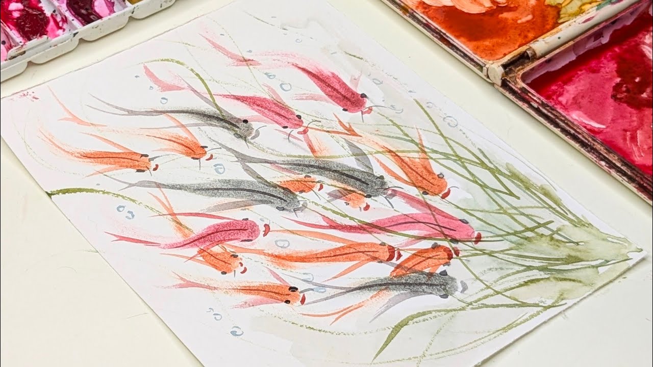 How to Paint Watercolour Fish using Finger Tip | Watercolor Fish tutorial | Underwater Painting 