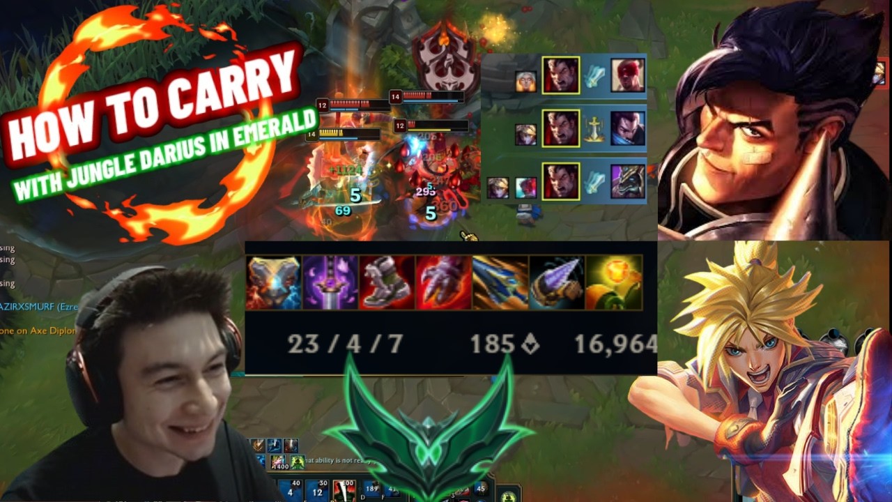 CARRYING WITH JUNGLE DARIUS IN EMERALD ! - CRAZY 23-4 JUNGLE DARIUS DUO GAME WITH EZREAL ADC!