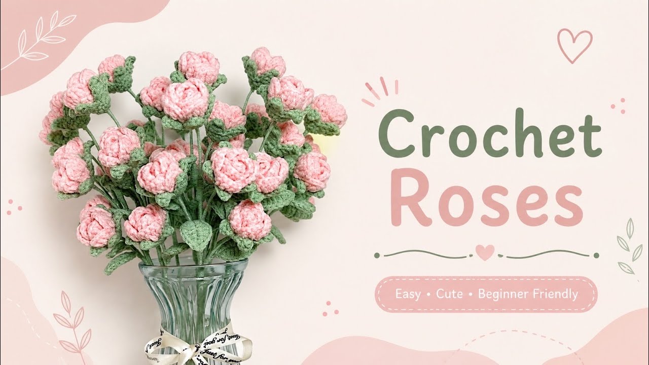 ถักช่อกุหลาบ crochet rose #crochet #handmade #temmycraft #crochetrose #rose #ถักดอกไม้ #ถักโครเชต์