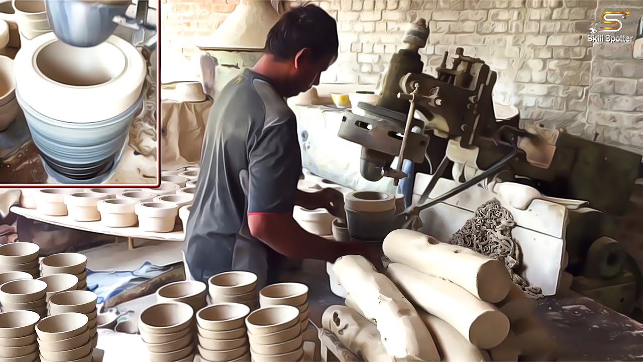 Clay Bowls Making With Semi Automatic Pottery Press in Factory, Cast Ceramics Bowls