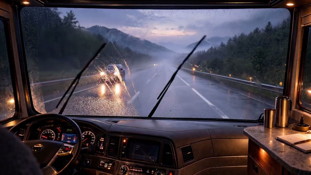 Cozy Rainy RV Night Drive for Deep Stress Relief | 432Hz Relaxing Ambient