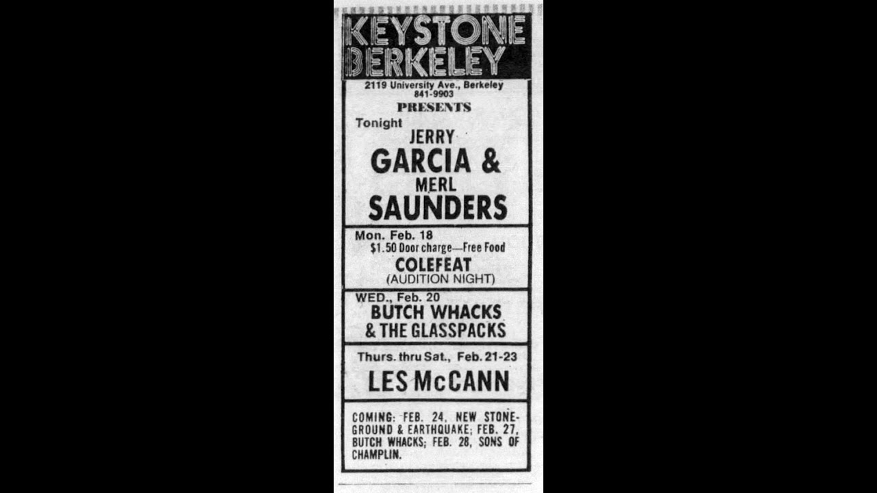 Jerry Garcia and Merl Saunders - 2/16/74 - The Keystone, Berkeley, CA - sbd
