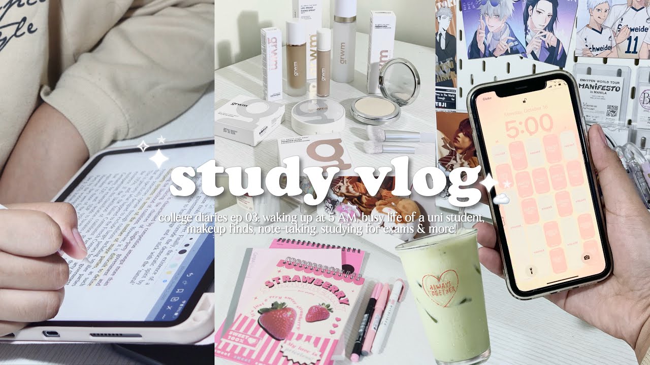 study vlog 🍨 waking up at 5 AM, busy life of a uni student, note-taking, reviewing for exams!
