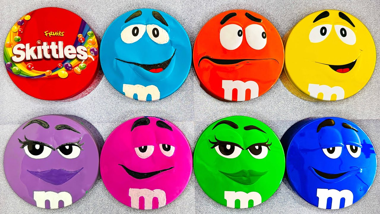 Satisfying Video | Fresh Unpacking Bright Tins with Rainbow Skittles and Chocolate M&M'S Candy ASMR