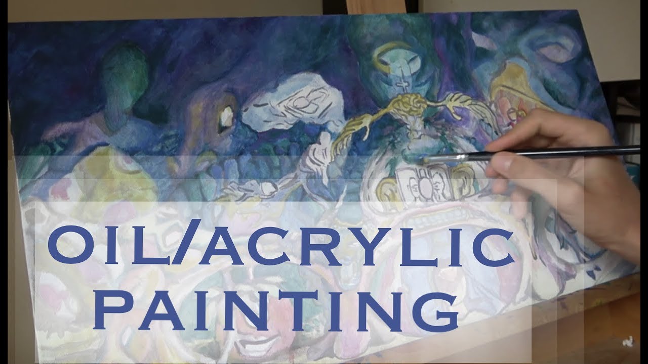 visionary nightscene painting process / oil + acrylic painting timelapse