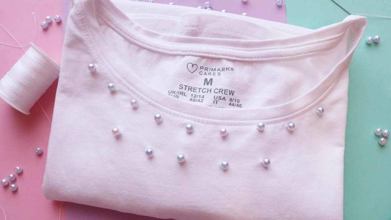 DIY: EASY and Simple PEARL T-shirt / HOW TO Sew Pearl Beads on a T-shirt