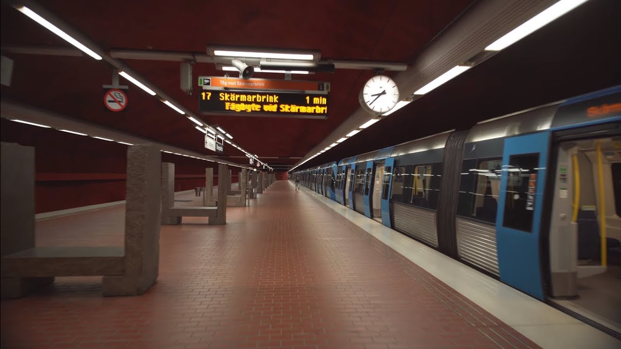 Sweden, Stockholm, metro train ride from Skarpnäck to Skärmarbrink