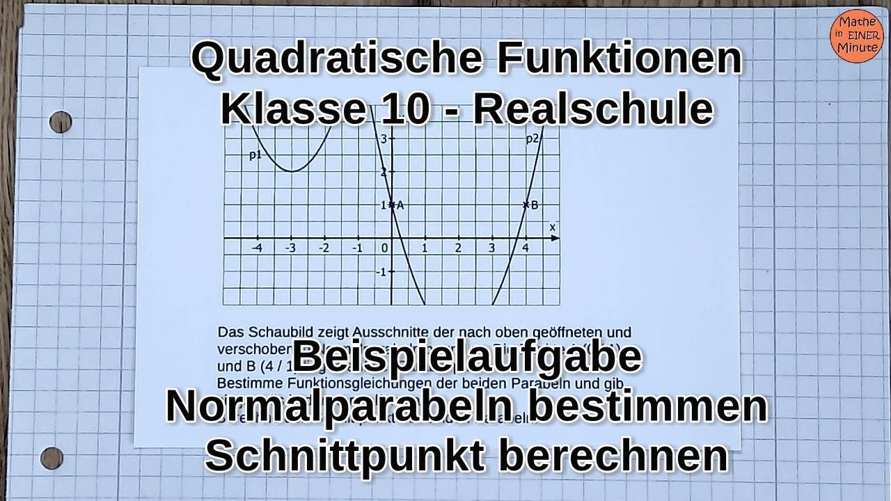 Quadratische Funktionen - Normalparabel/Schnittpunkt - Beispielaufgabe 2 - Realschule Klasse 10 BaWü