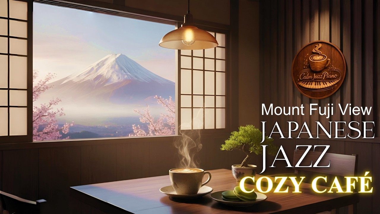 Cozy Coffee Shop In Japan ☕ Mount Fuji View | Smooth Jazz Piano, Koto & Shakuhachi for Focus & Study