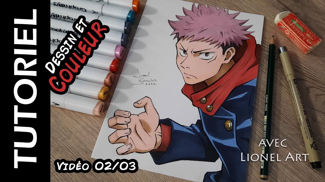 Comment dessiner Yuji Itadori - L' encrage - 2 sur 3