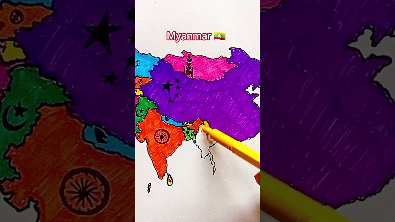 Draw Flag Map of Myanmar 🇲🇲 #myanmar