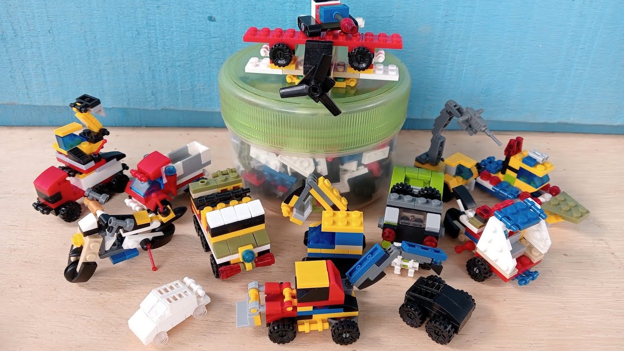 Mainan Lego Pesawat, Helikopter, Mobil Polisi, Mobil Beko, Buldoser, Mobil Crane, Optimus prime #111