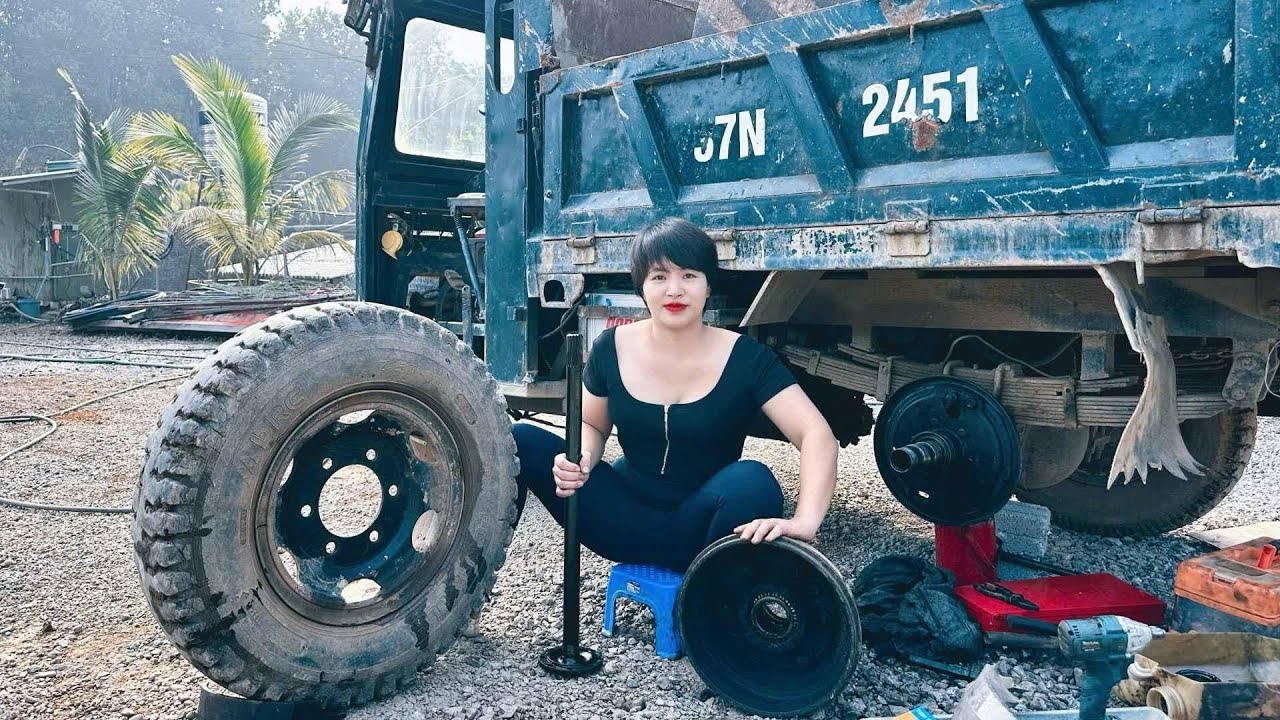 The talented girl repairs homemade car braking systems in her workshop when requested by customers.