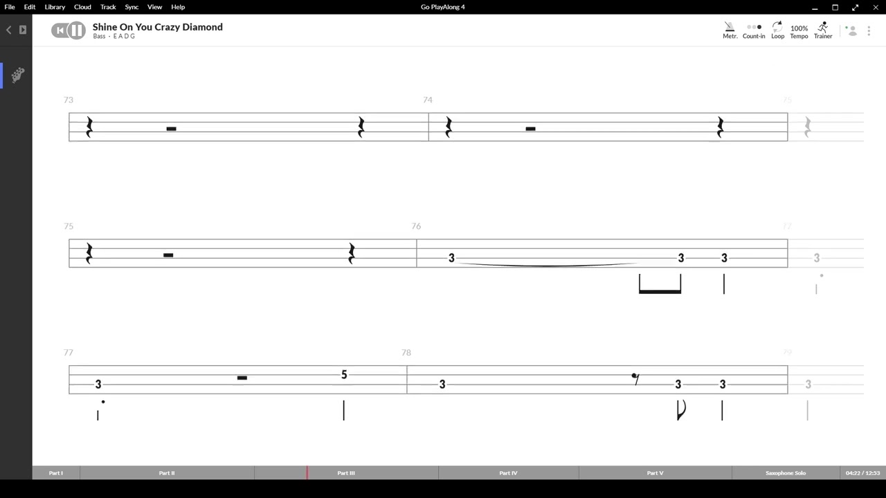 Shine On You Crazy Diamond (Pink Floyd ),Tablatura e base Senza Basso - Backing bass track - NO BASS