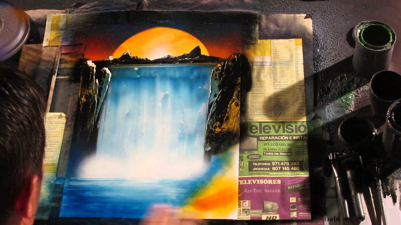 Damir Bujas Street Painting in Sa Coma (Majorca 2013) : Waterfall Moonlight