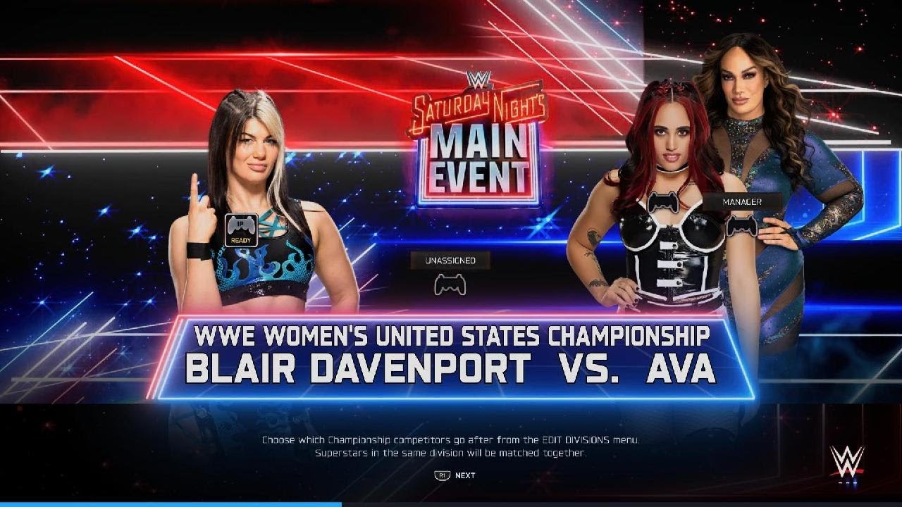 WWE 2K25 Ava Vs Blair Davenport - Women's US Title - SATURDAY NIGHT MAIN EVENT