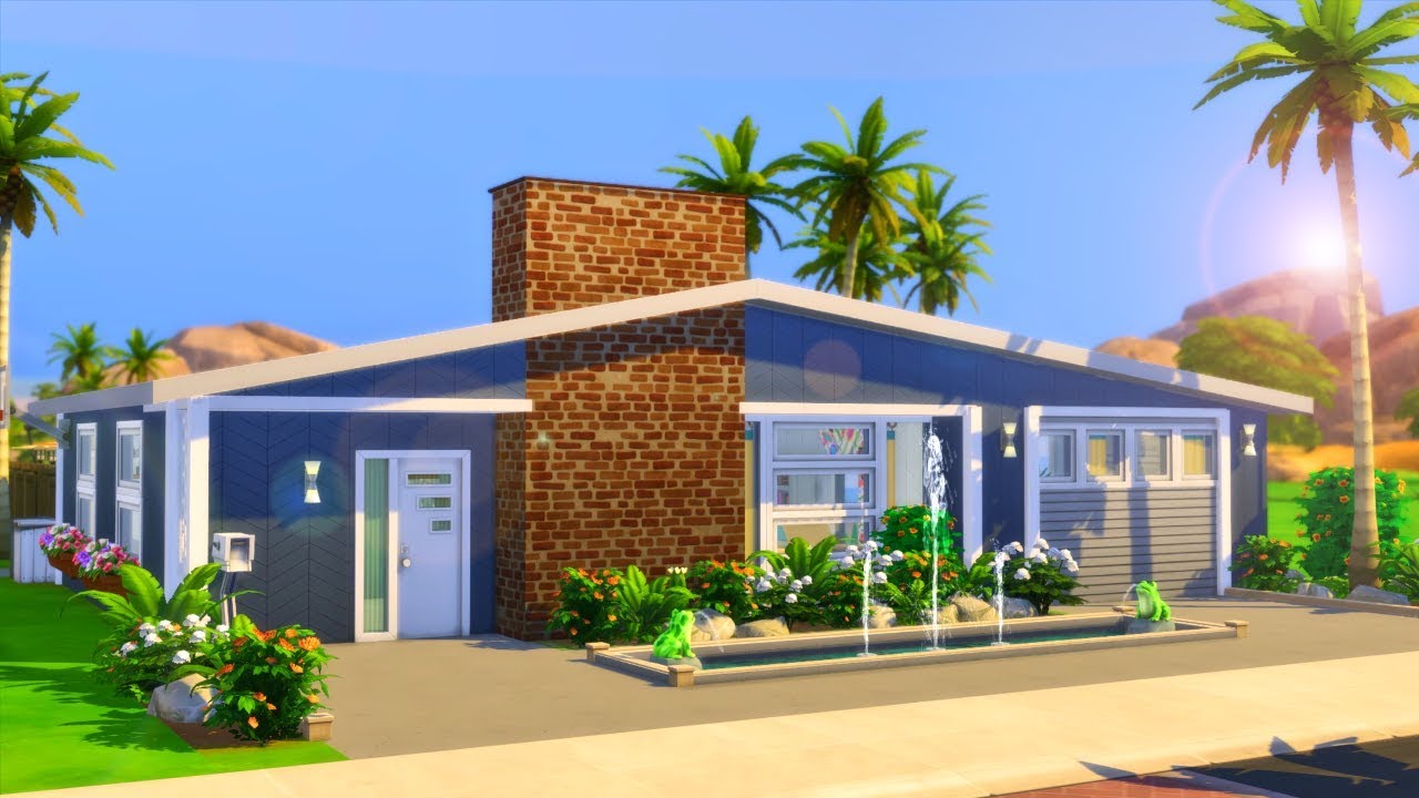 BLUE MID-CENTURY OASIS || The Sims 4 Speed Build