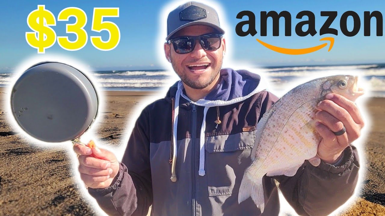 $35 AMAZON Camping Cookware Set CATCH And COOK Perch California Coast Surf Fishing Review!