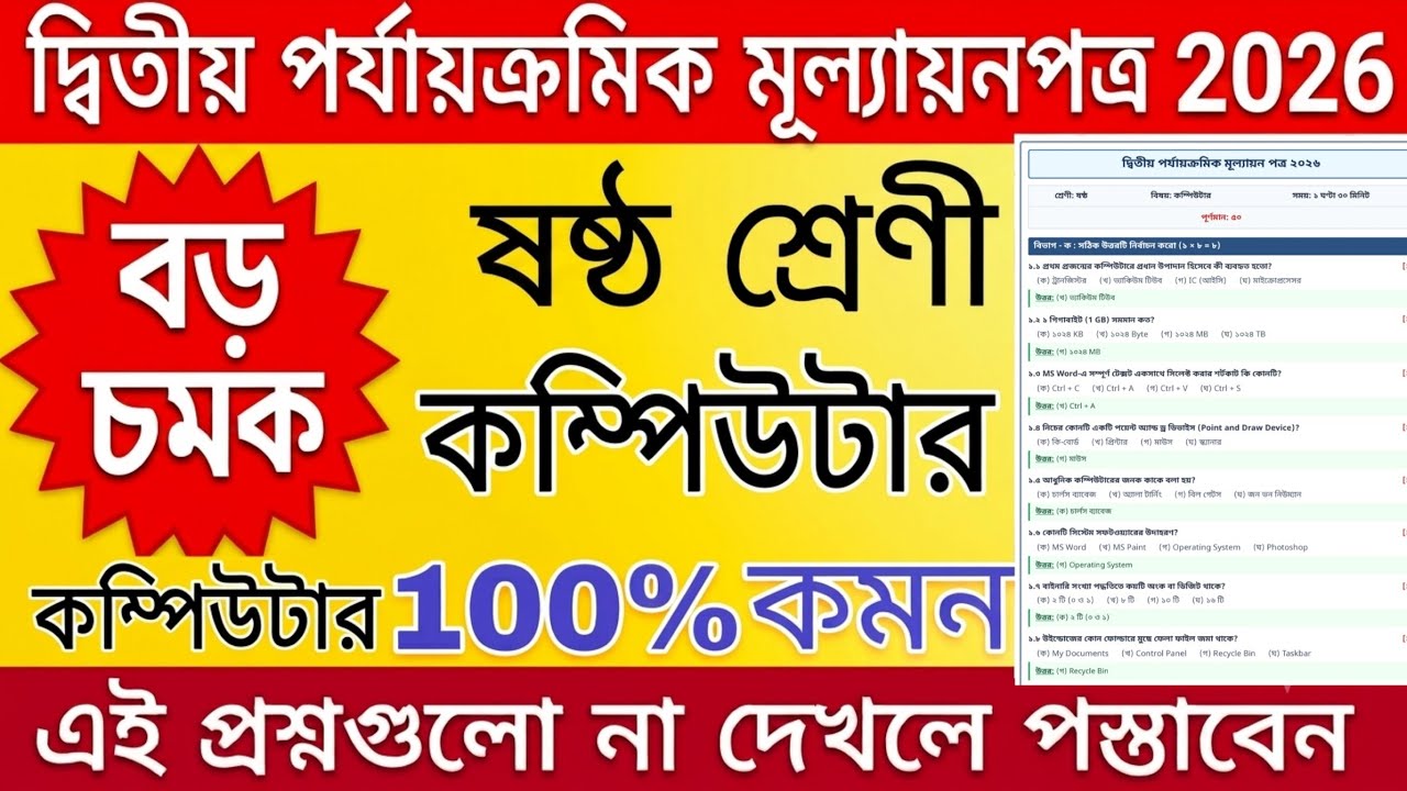 class 6 computer 2nd unit test 2026 / class 6 computer 2nd unit test question paper 2026 / computer 