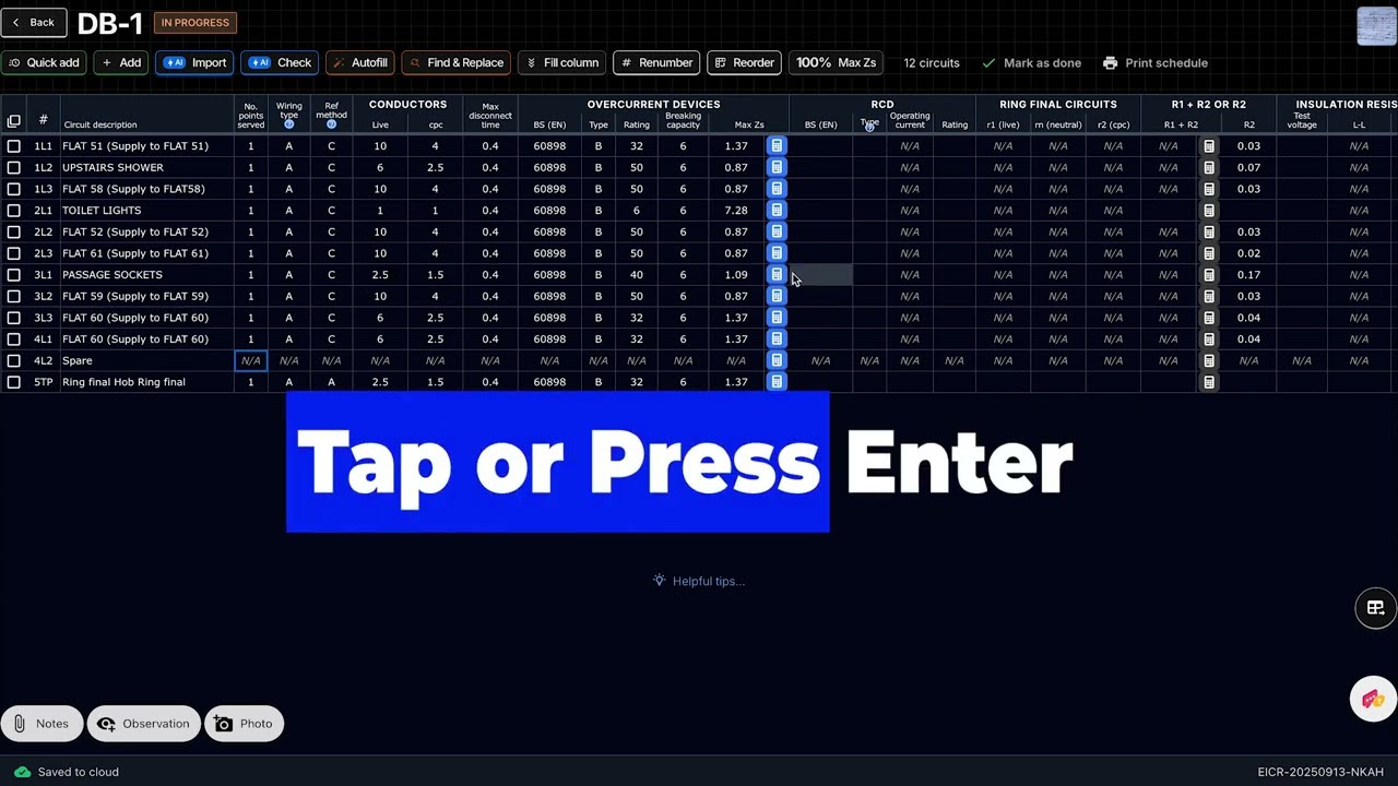 How to Use the Circuits Table in Tradecert | Step-by-Step Guide for Electricians