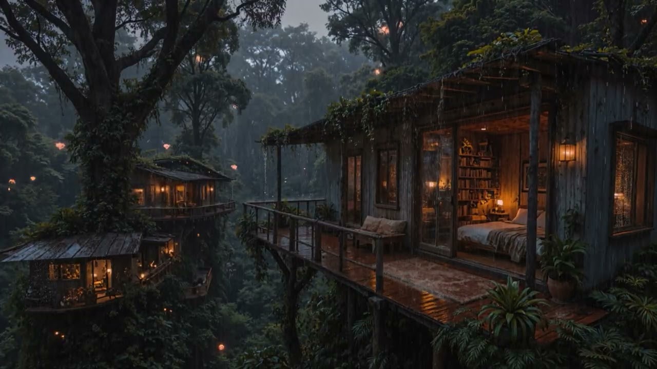 Gentle Rain Under Dark Forest Skies by a Cozy Cabin 🌧️🌲 | Deep Sleep Sounds